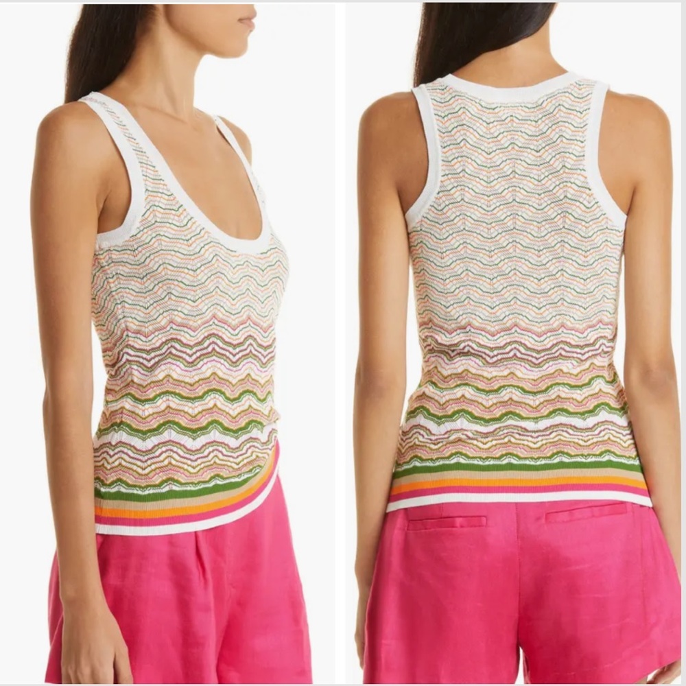 Veronica Beard Nabella Stripe Pointelle Knit Sweater Tank Top